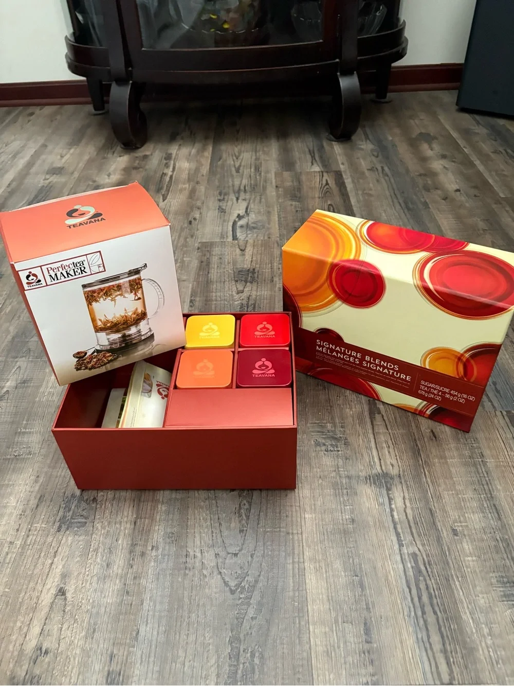 Vintage Teavana empty canister set with brand new perfect tea maker in box